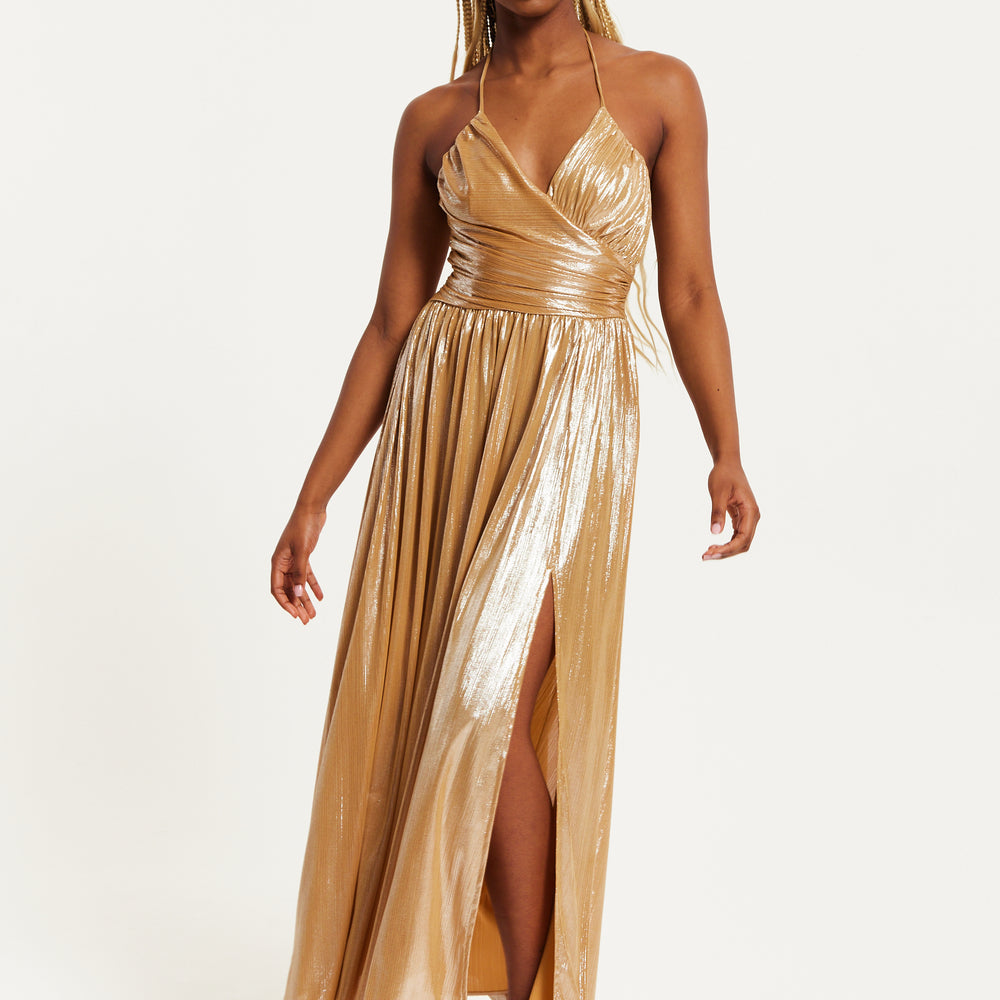 
                  
                    Liquorish Strapless Gold Foil Printed Jersey Maxi Dress
                  
                