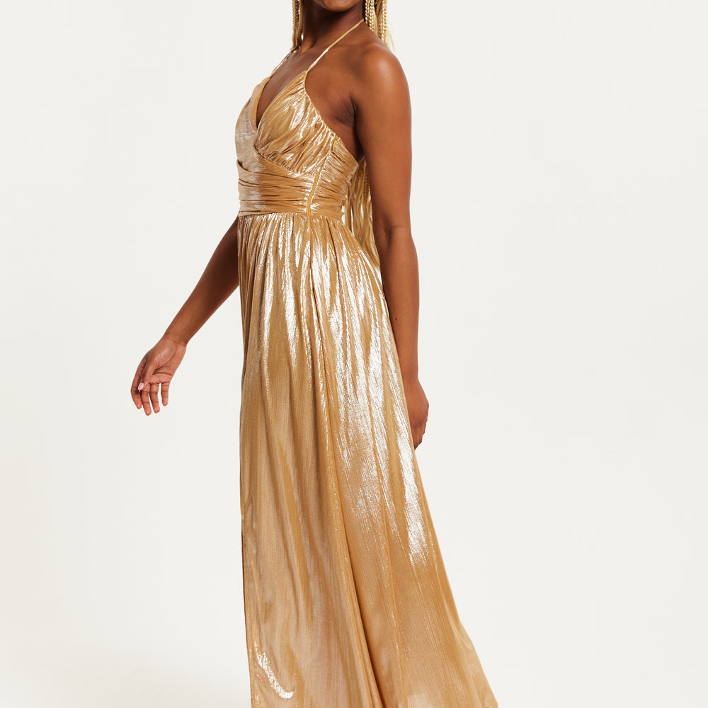 
                  
                    Liquorish Strapless Gold Foil Printed Jersey Maxi Dress
                  
                