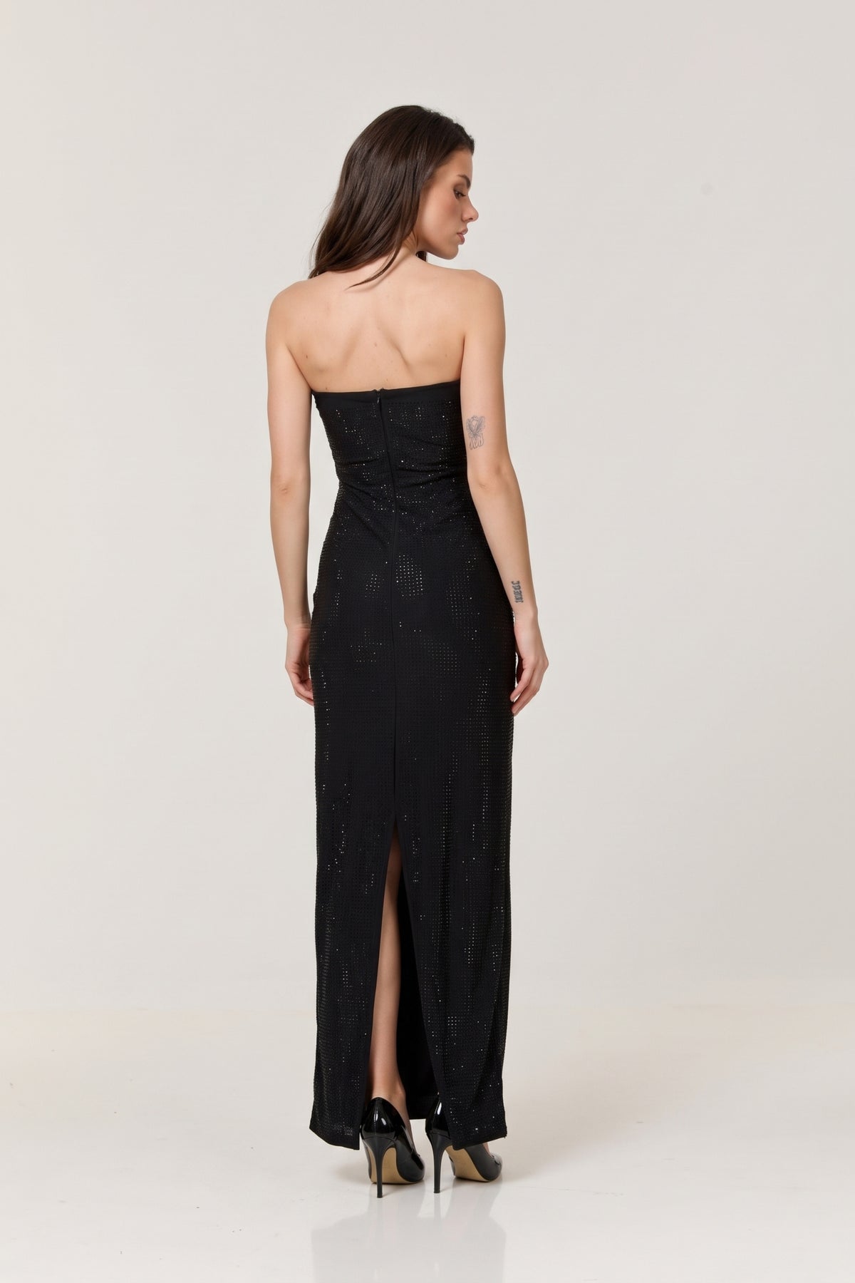 
                  
                    Black Diamante Rose Bandeau Maxi Dress
                  
                