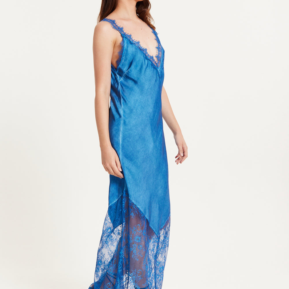 
                  
                    Liquorish Lace Detailed V-Neck Maxi Dress In Blue
                  
                