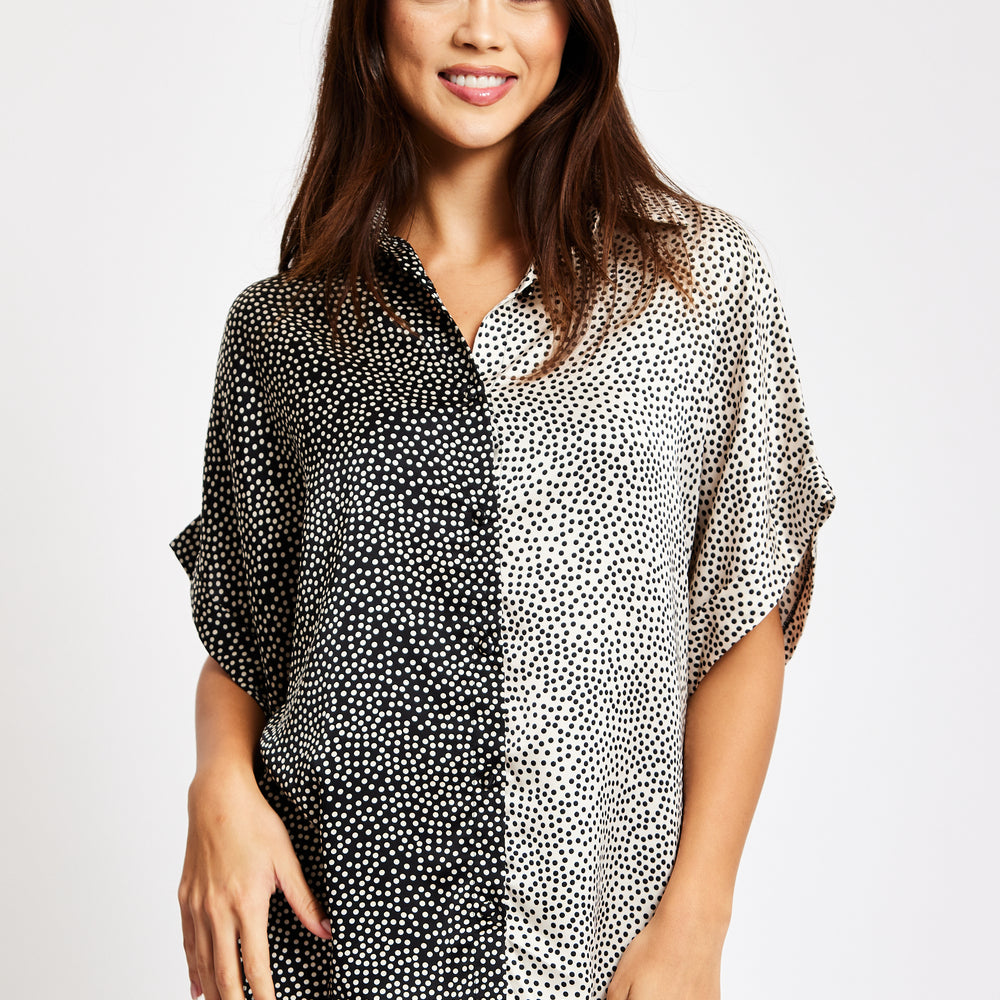 
                  
                    Liquorish Monochrome Polka Dot Print Shirt With Short Sleeves
                  
                