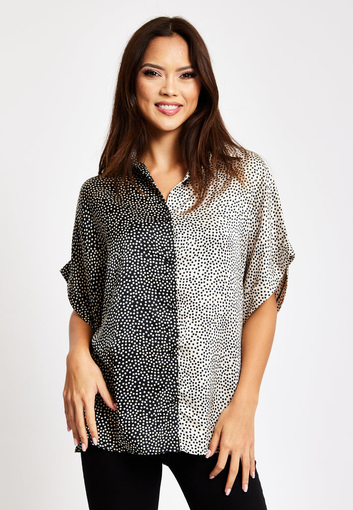 Liquorish Monochrome Polka Dot Print Shirt With Short Sleeves