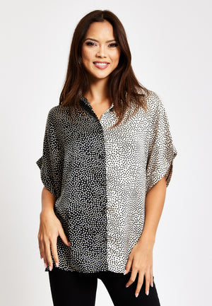 Liquorish Monochrome Polka Dot Print Shirt With Short Sleeves