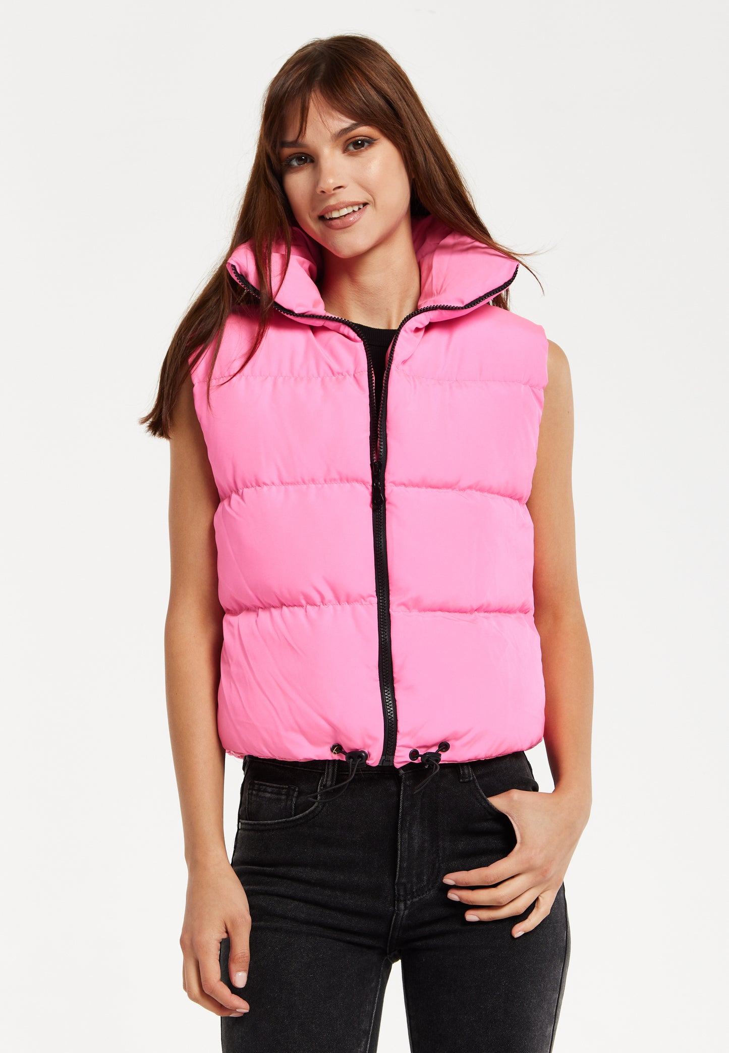 
                  
                    Liquorish Pink Puffer Vest with Drawstring Hem
                  
                