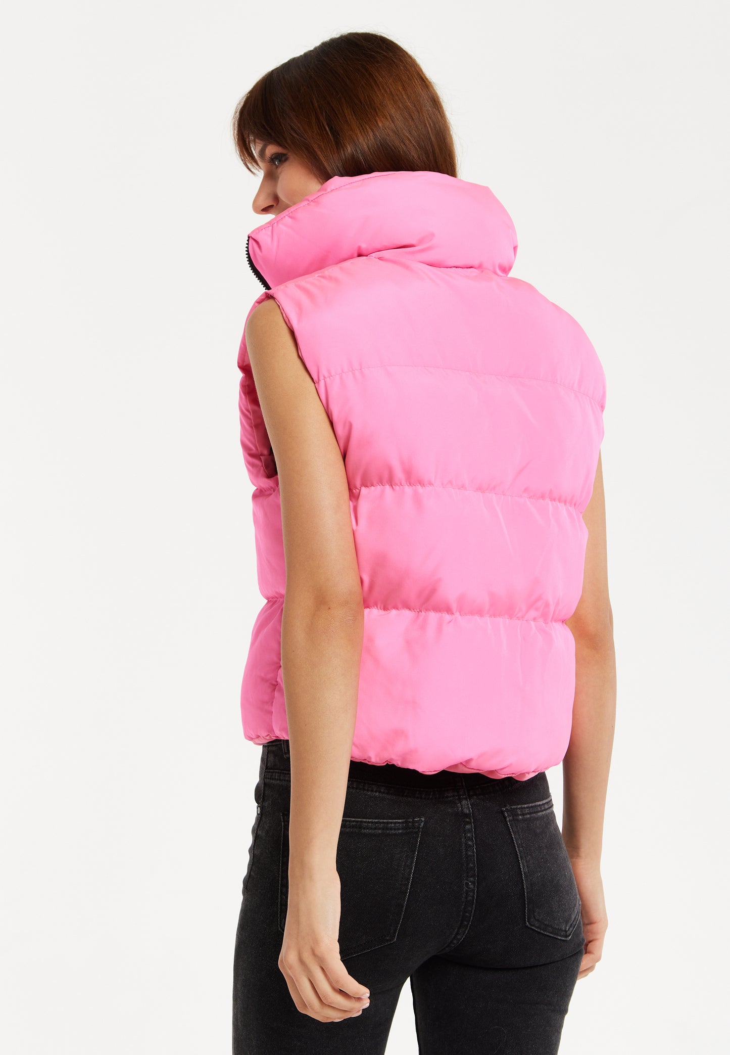 
                  
                    Liquorish Pink Puffer Vest with Drawstring Hem
                  
                