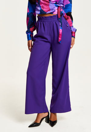 Liquorish Purple Wide Leg Trousers With Elasticated Waist