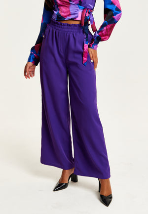 Liquorish Purple Wide Leg Trousers With Elasticated Waist