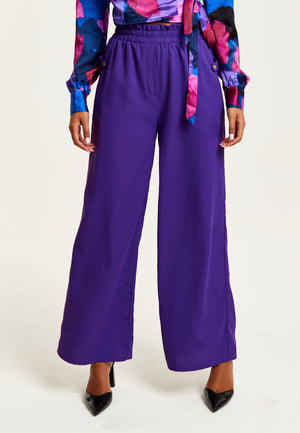 Liquorish Purple Wide Leg Trousers With Elasticated Waist