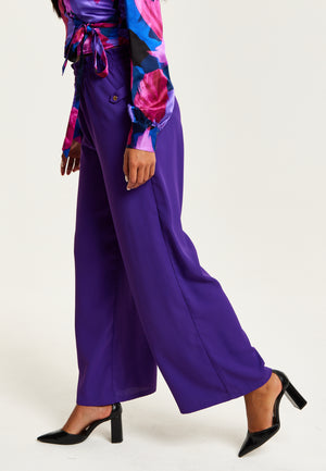 Liquorish Purple Wide Leg Trousers With Elasticated Waist