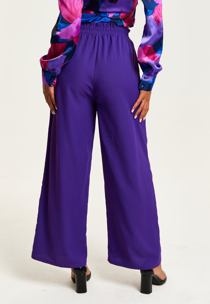Liquorish Purple Wide Leg Trousers With Elasticated Waist