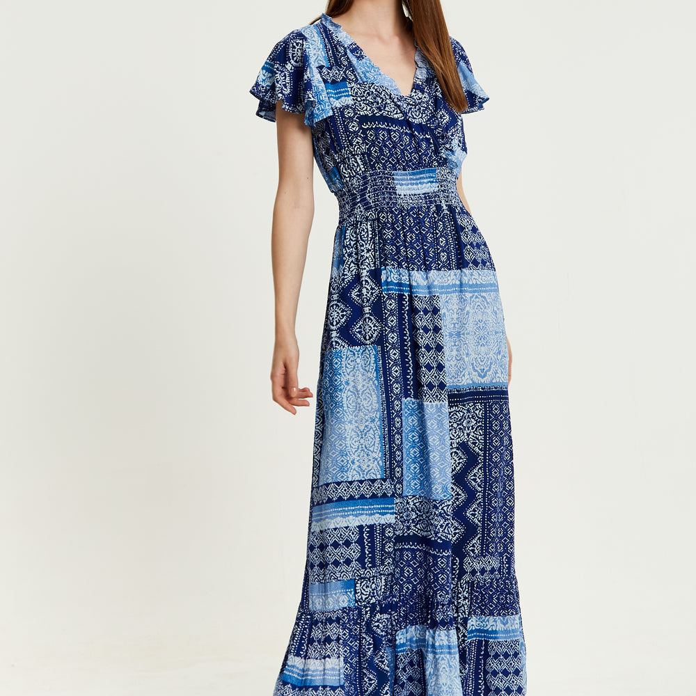 
                  
                    Liquorish Blue Tile Print Maxi Dress With Short Sleeves
                  
                