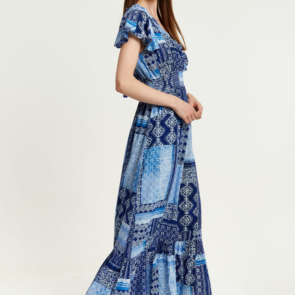
                  
                    Liquorish Blue Tile Print Maxi Dress With Short Sleeves
                  
                