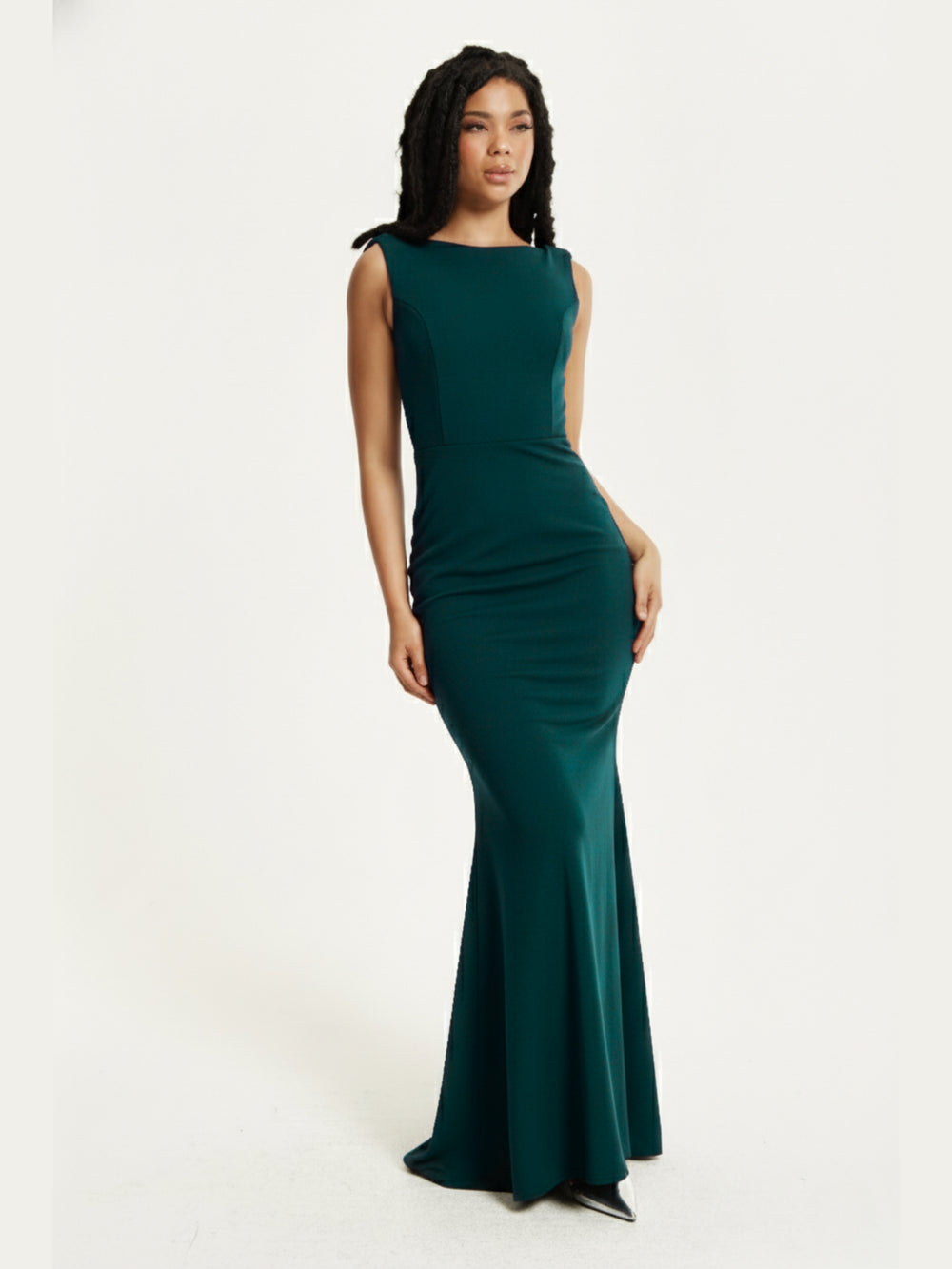 Emerald Green Draped Cowl Back Maxi Dress