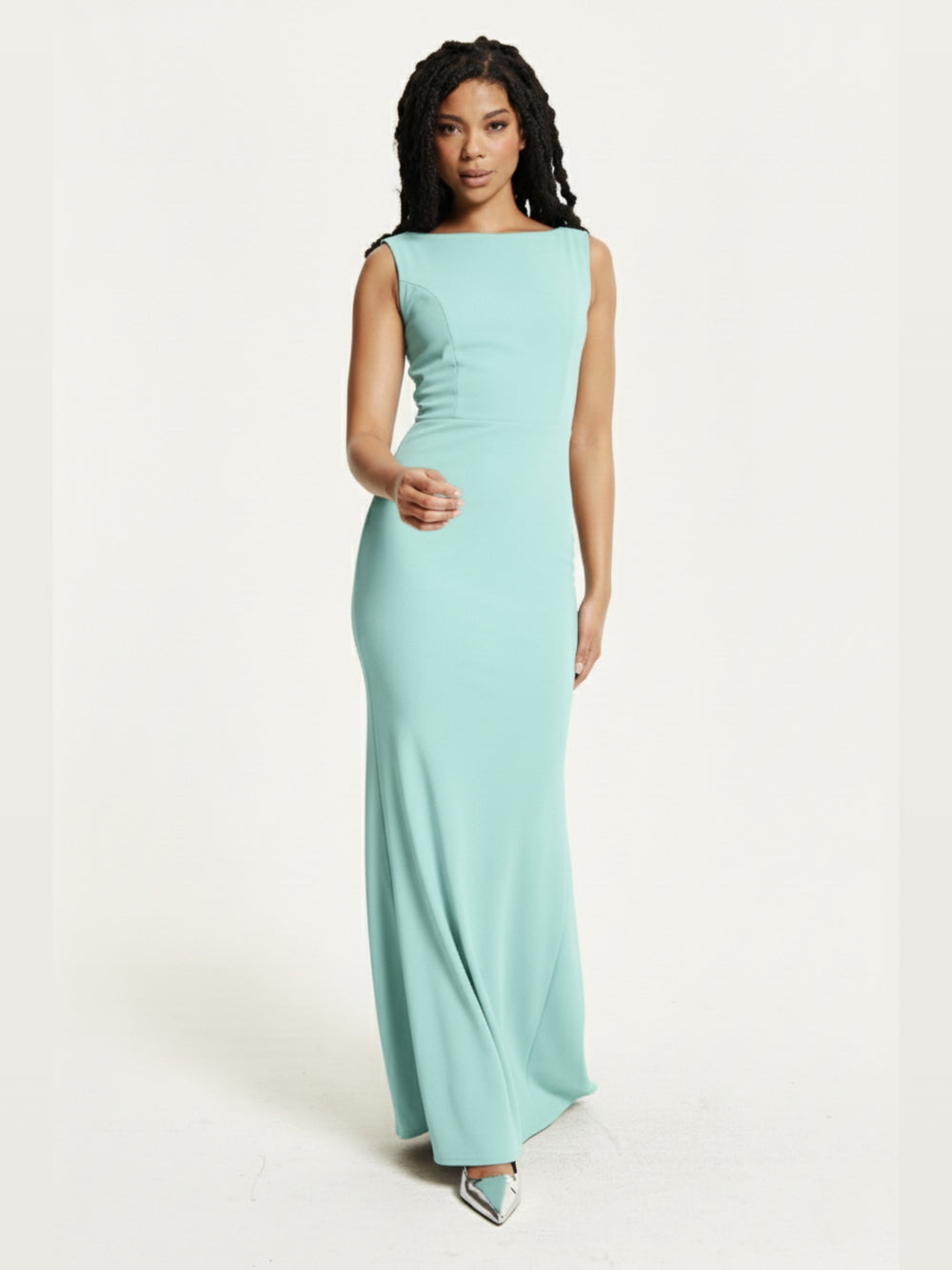 Turquoise Draped Cowl Back Maxi Dress