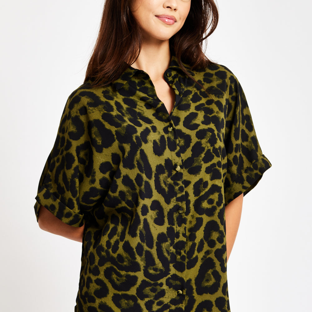 
                  
                    Liquorish Khaki Animal Print Shirt With Short Sleeves
                  
                