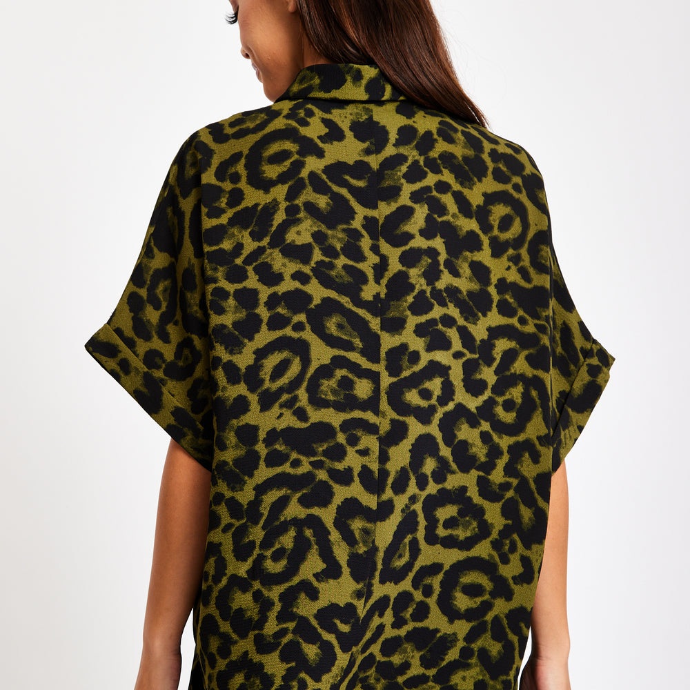 
                  
                    Liquorish Khaki Animal Print Shirt With Short Sleeves
                  
                