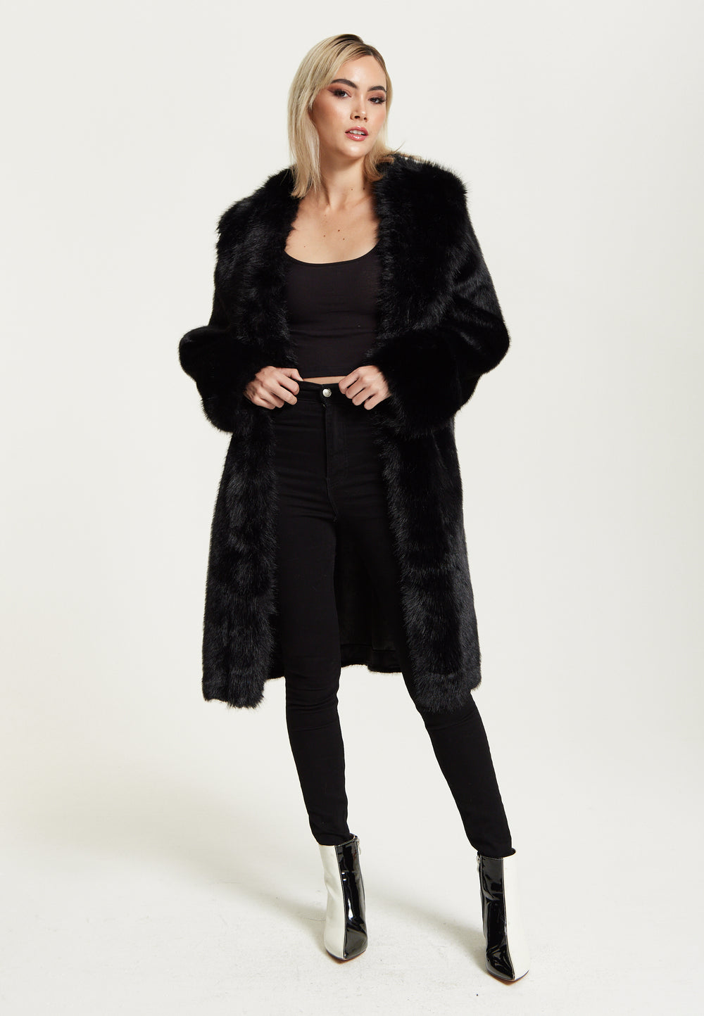 Long Faux Fur Coat in Black