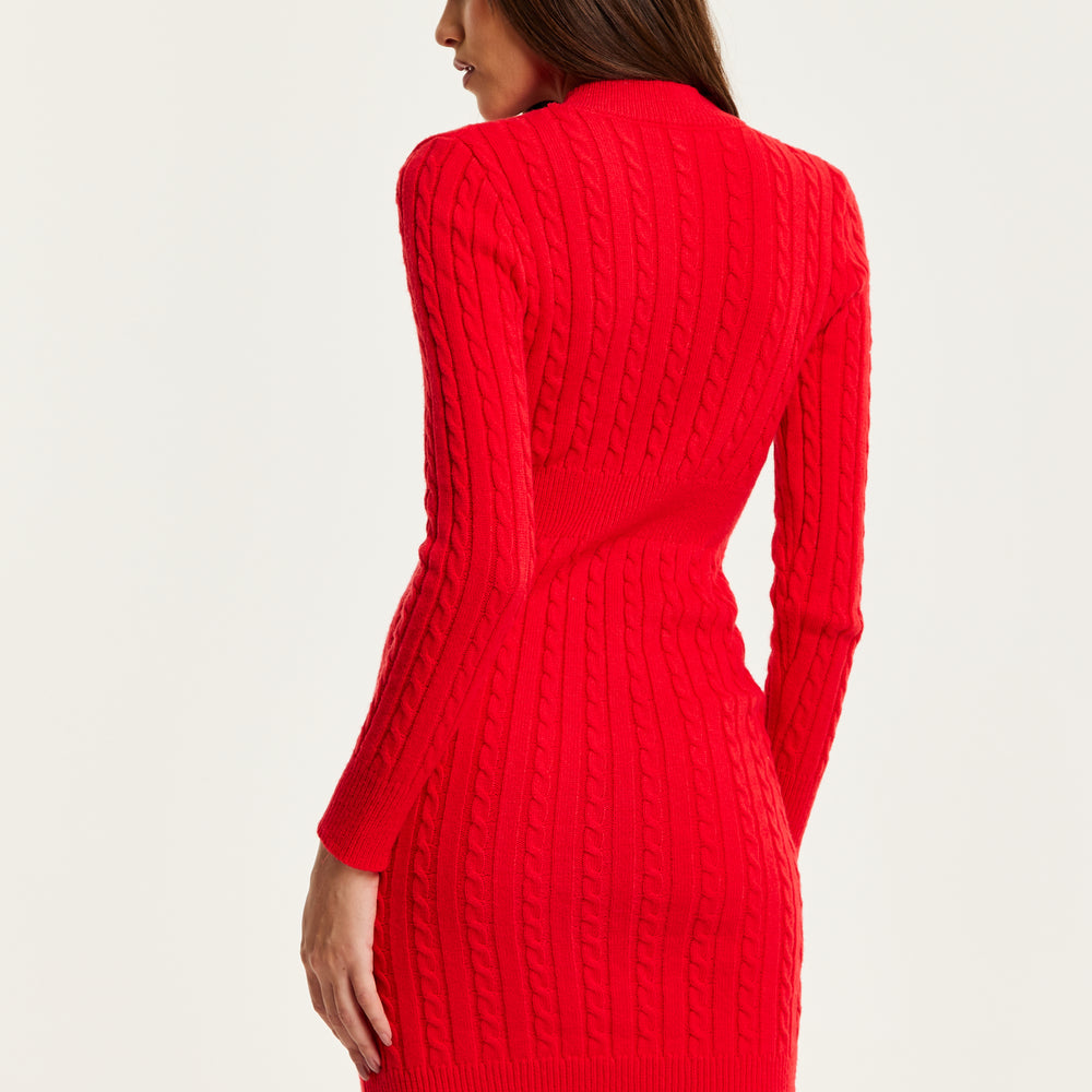 
                  
                    Liquorish Cut Out Front Cable Knit Mini Dress In Red
                  
                