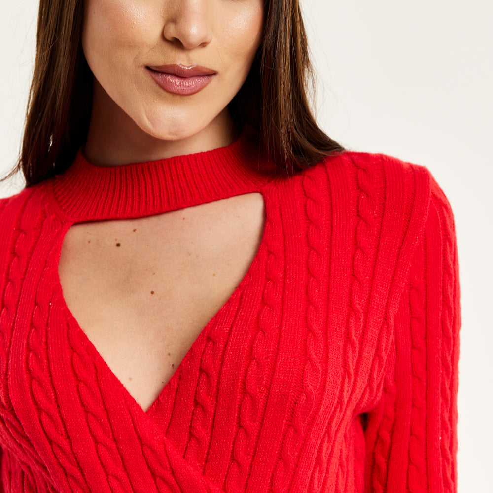 
                  
                    Liquorish Cut Out Front Cable Knit Mini Dress In Red
                  
                