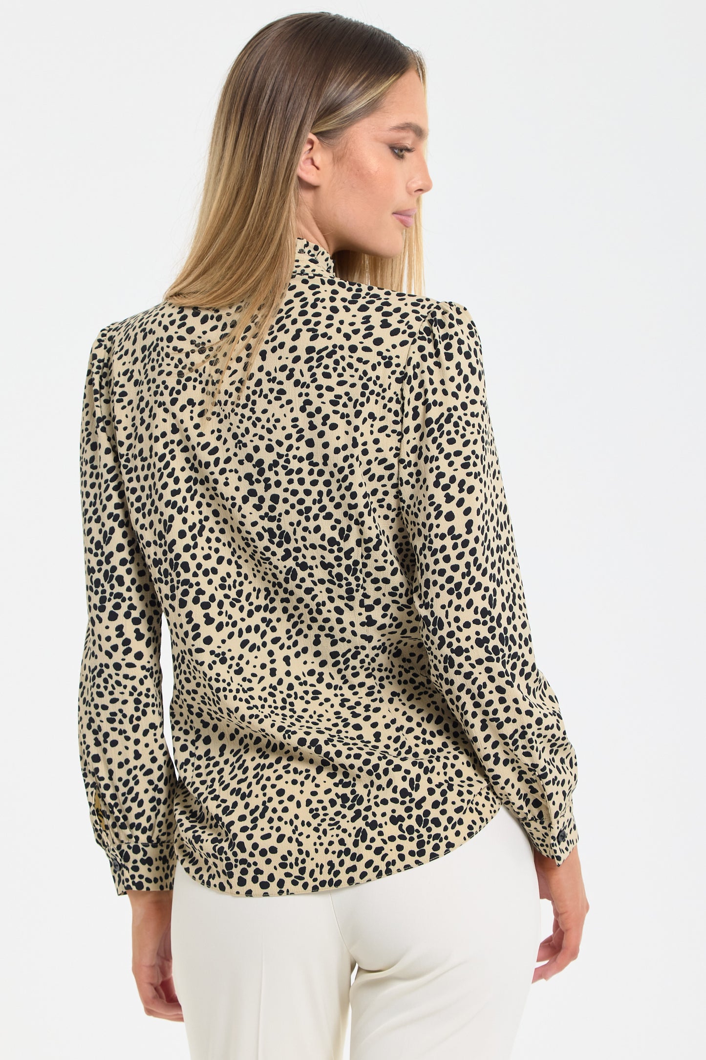 
                  
                    Beige Leopard Frill Front Blouse
                  
                