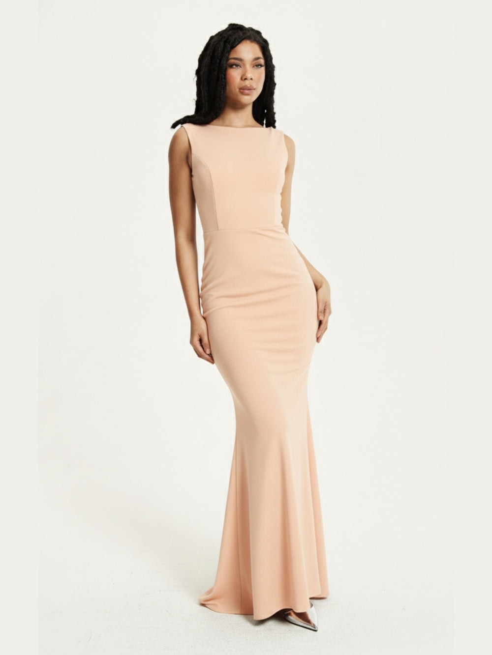Peach Draped Cowl Back Maxi Dress