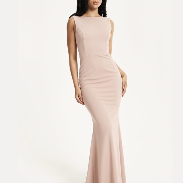 Nude Draped Cowl Back Maxi Dress