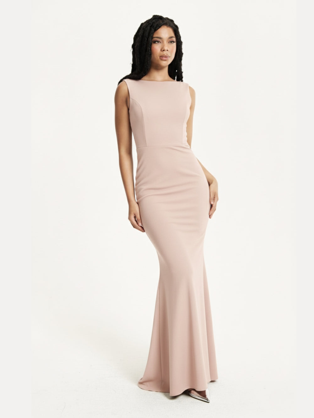 Nude Draped Cowl Back Maxi Dress