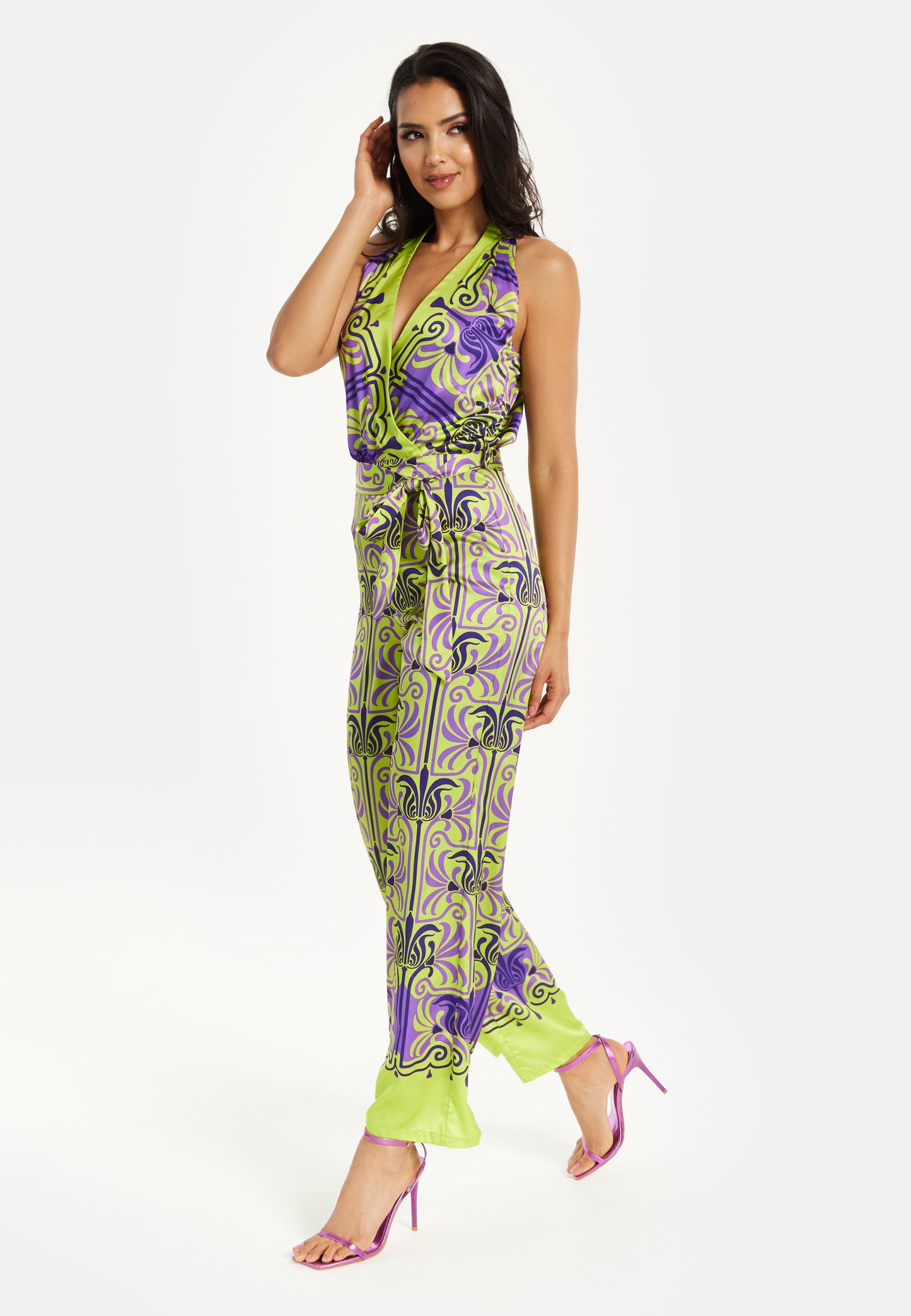 
                  
                    Liquorish Printed Shawl Tie Neck Palazzo Jumpsuit
                  
                