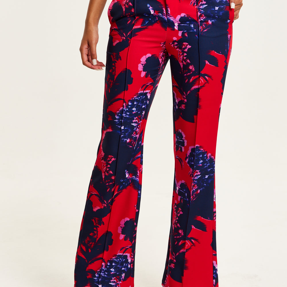 
                  
                    Liquorish Floral Print Tailored Red Trousers
                  
                