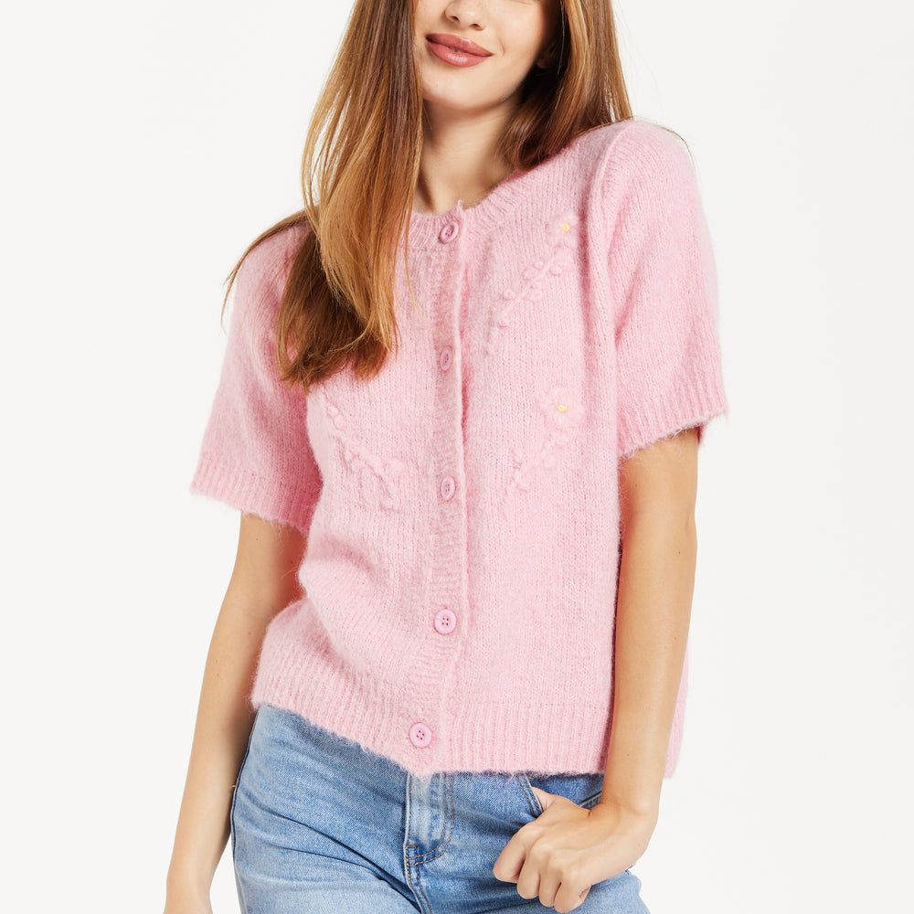 
                  
                    Pink Knitted Floral Short Sleeve Cardigan
                  
                