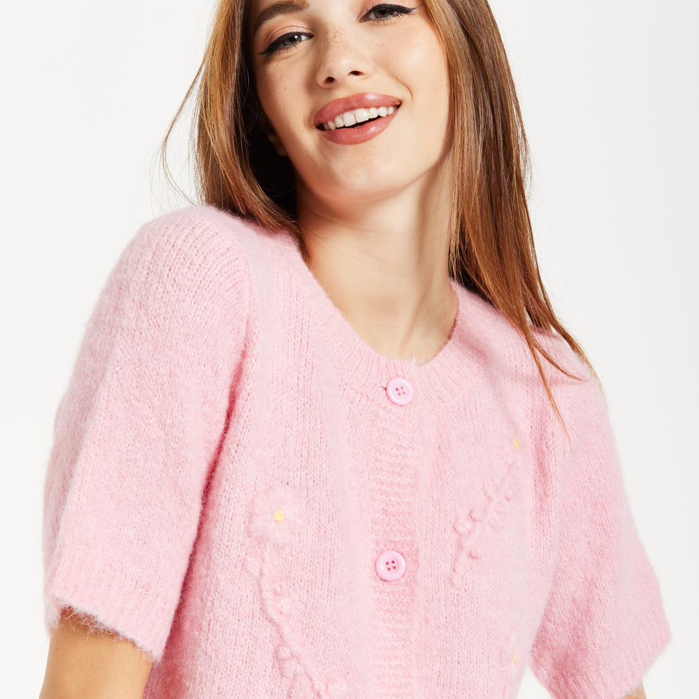 
                  
                    Pink Knitted Floral Short Sleeve Cardigan
                  
                