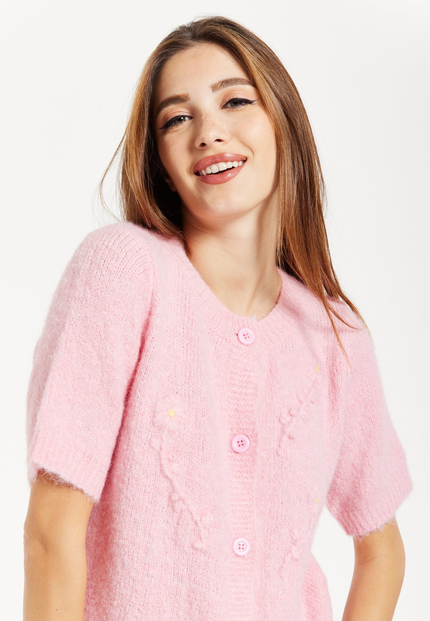 
                  
                    Pink Knitted Floral Short Sleeve Cardigan
                  
                