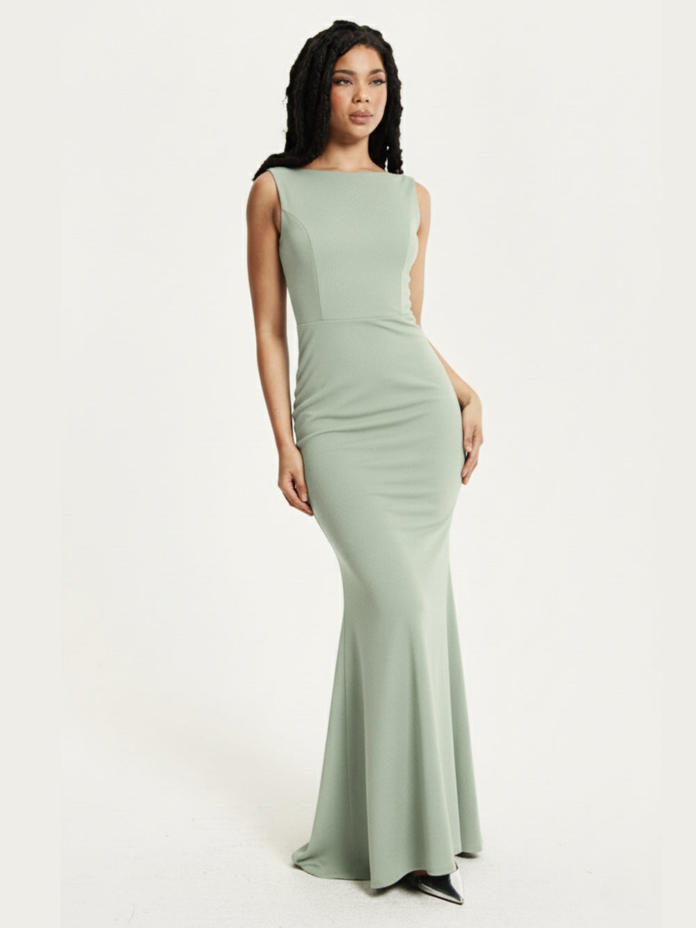 Sage Draped Cowl Back Maxi Dress