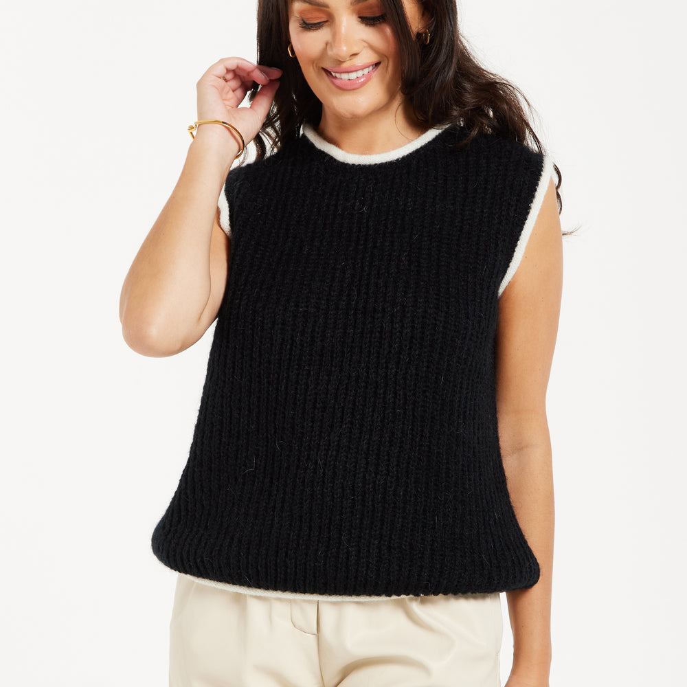 
                  
                    Liquorish Super Soft Sleeveless Ribbed Knit Sweater Vest - Black&White
                  
                