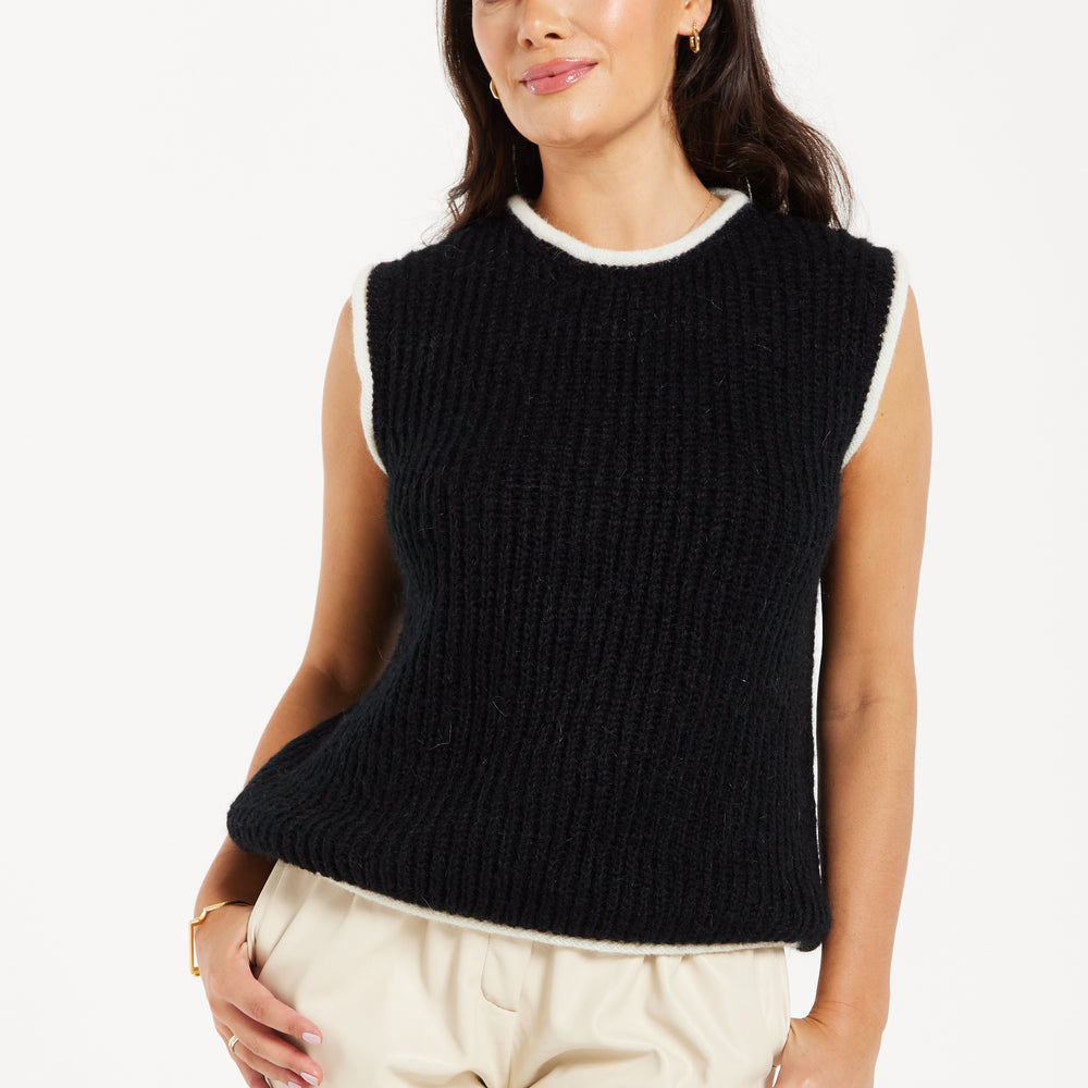 
                  
                    Liquorish Super Soft Sleeveless Ribbed Knit Sweater Vest - Black&White
                  
                