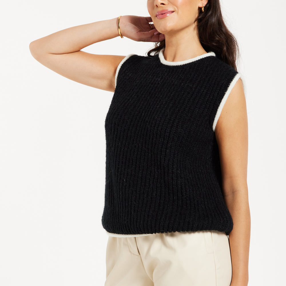 
                  
                    Liquorish Super Soft Sleeveless Ribbed Knit Sweater Vest - Black&White
                  
                