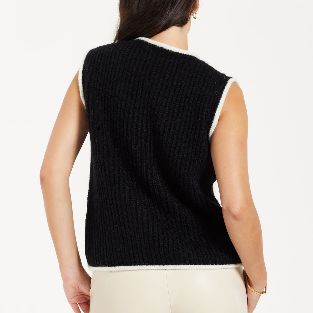 
                  
                    Liquorish Super Soft Sleeveless Ribbed Knit Sweater Vest - Black&White
                  
                