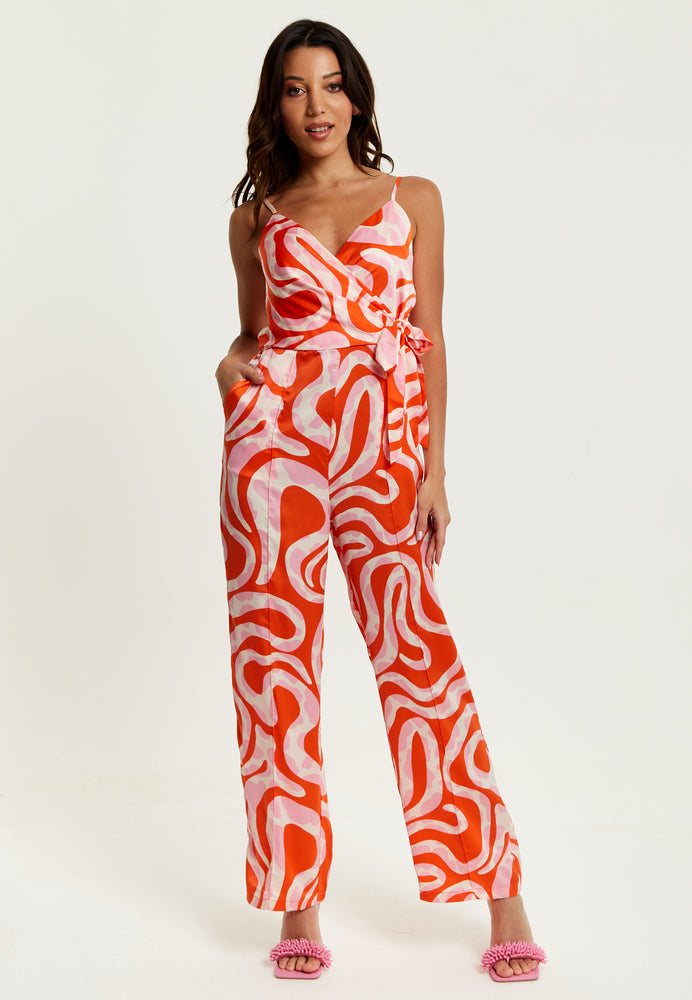 Liquorish Pink And Red Abstract Print Jumpsuit