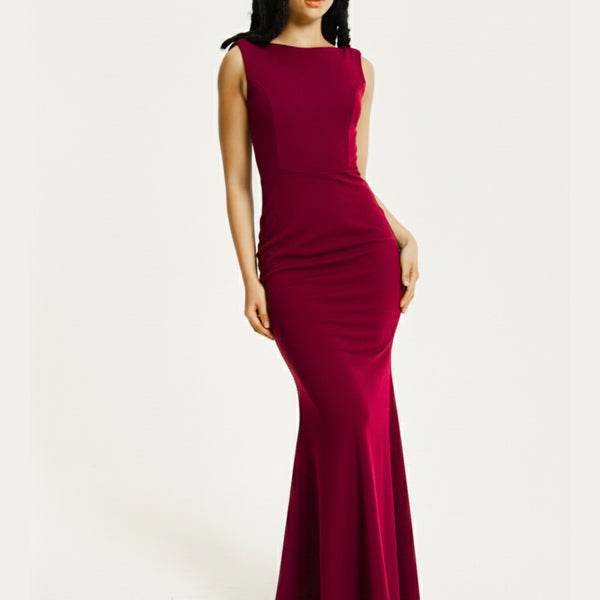 Burgundy Draped Cowl Back Maxi Dress