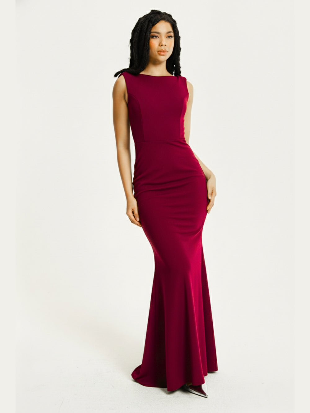 Burgundy Draped Cowl Back Maxi Dress