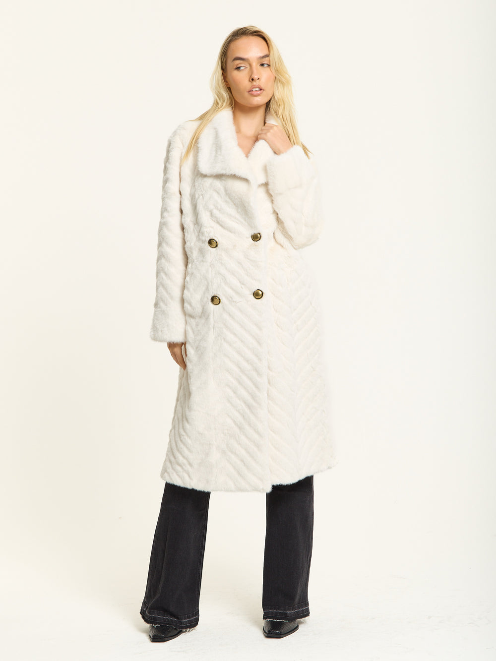 Ivory Faux Fur Longline Coat