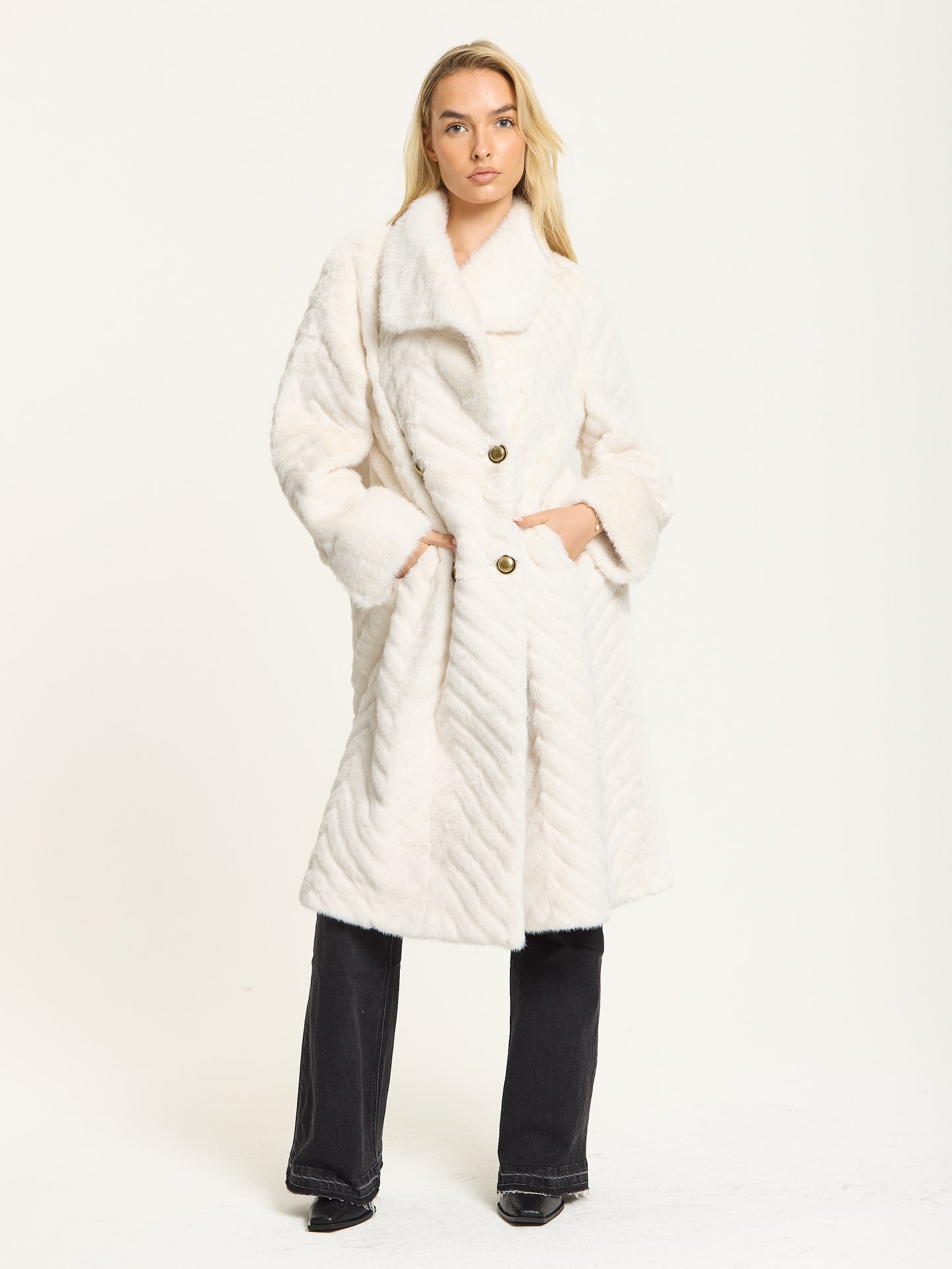 
                  
                    Ivory Faux Fur Longline Coat
                  
                