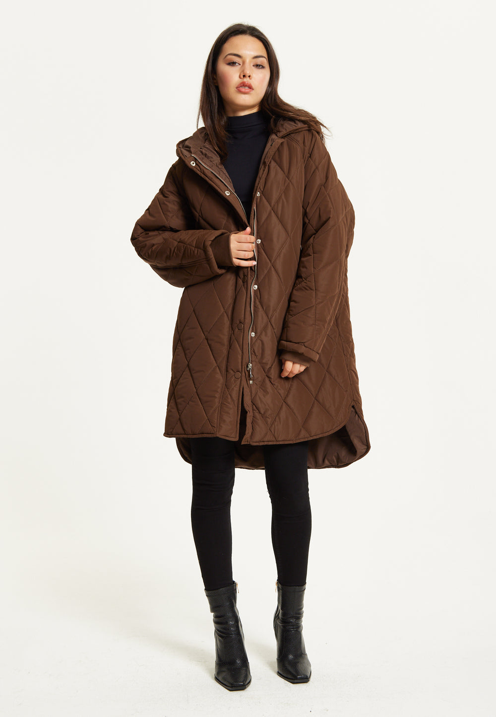 Brown Quilted Oversized Hooded Coat