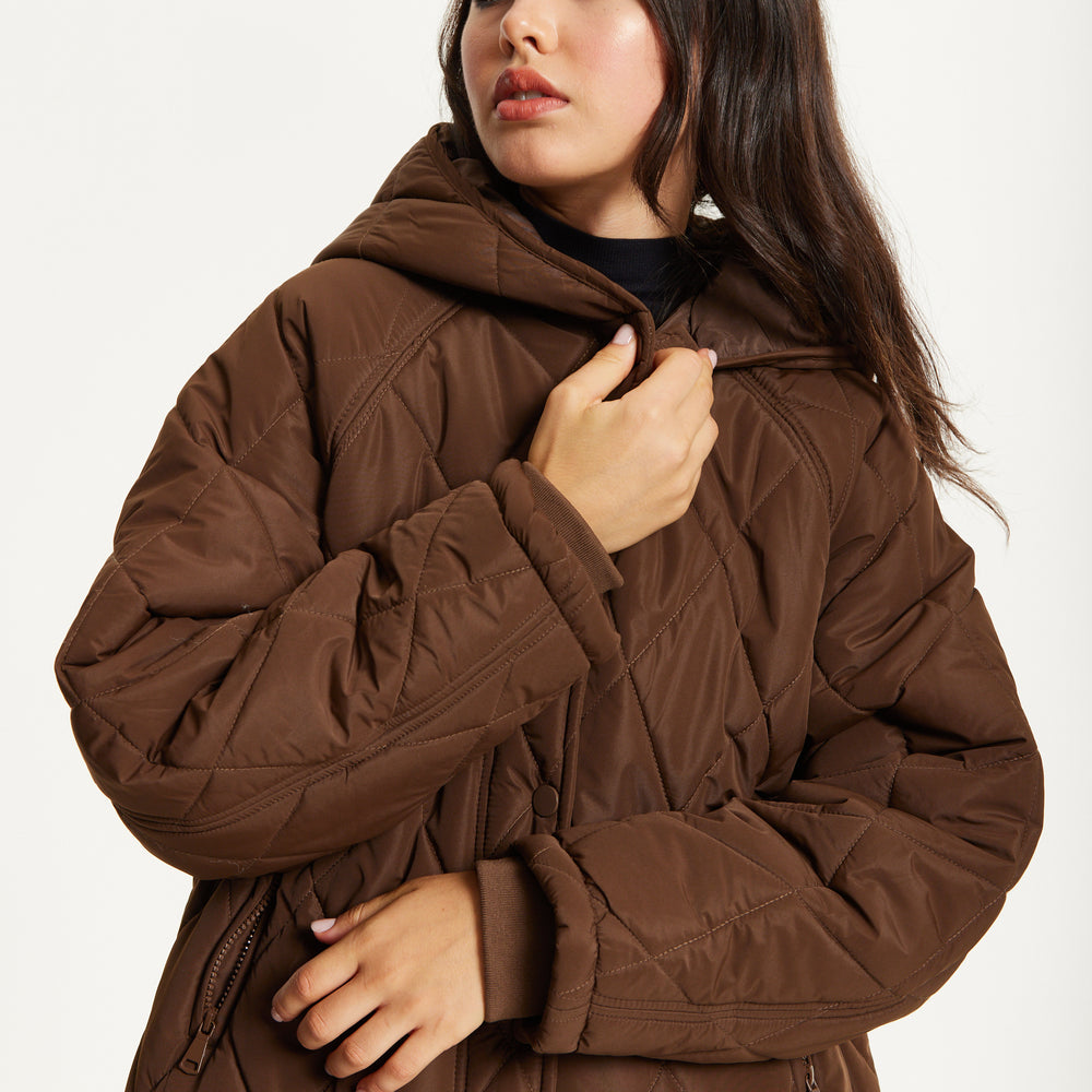 
                  
                    Brown Quilted Oversized Hooded Coat
                  
                