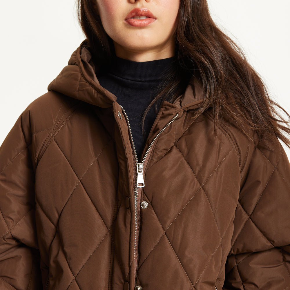 
                  
                    Brown Quilted Oversized Hooded Coat
                  
                