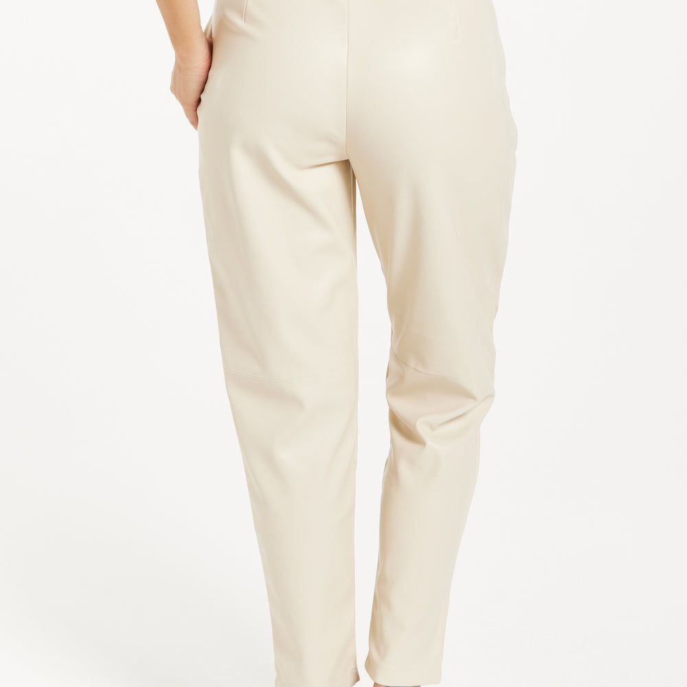 
                  
                    Liquorish Tapered Leather Look Trousers with Pleated Detail in Cream
                  
                