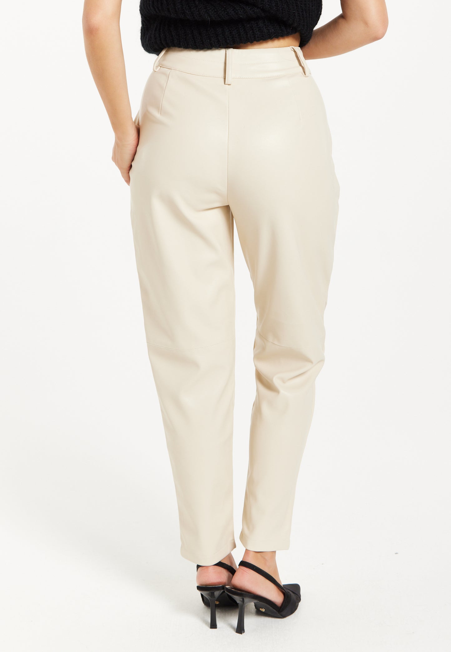 
                  
                    Liquorish Tapered Leather Look Trousers with Pleated Detail in Cream
                  
                