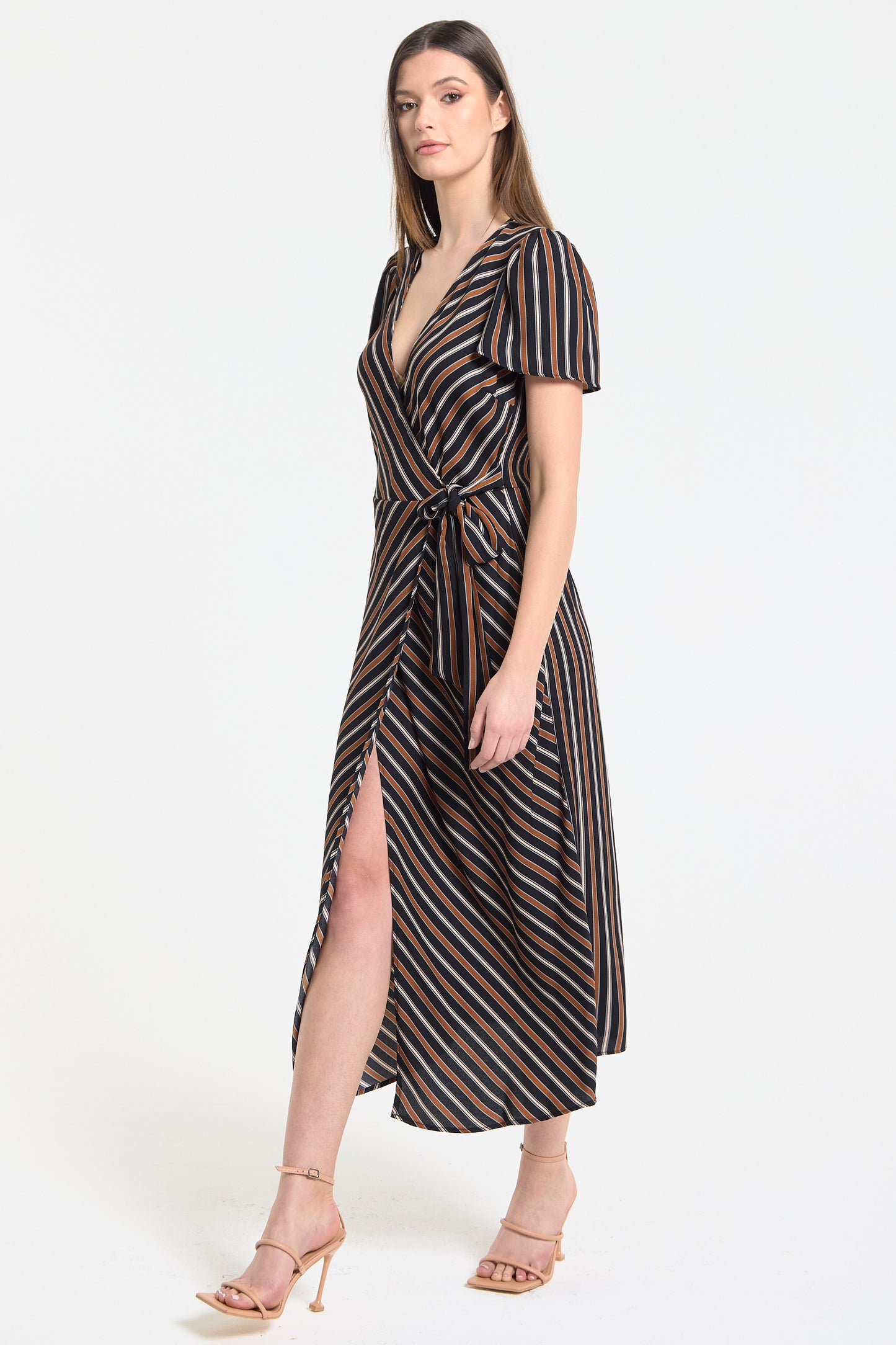 
                  
                    Striped Wrap Midi Dress with Tie
                  
                