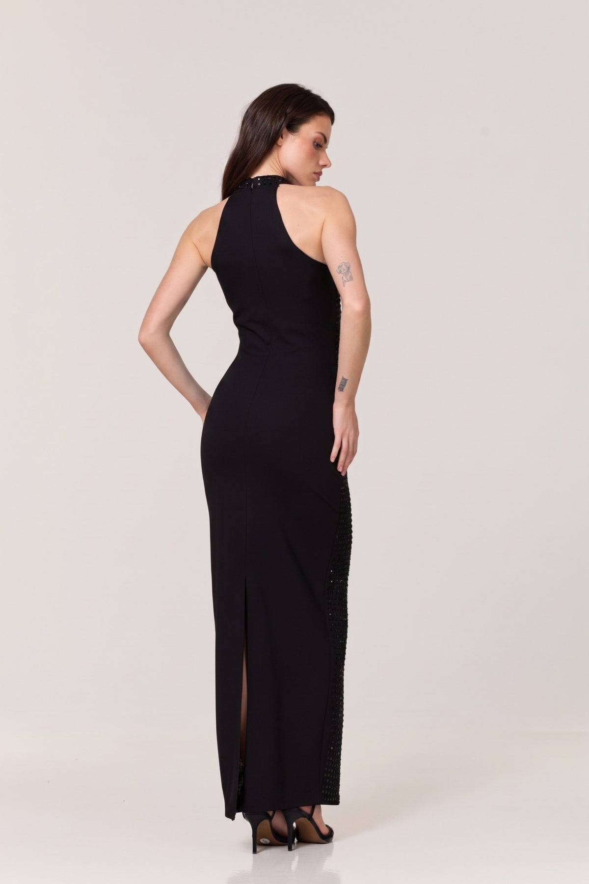 
                  
                    Black Studded Halter Maxi Dress
                  
                