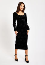 Liquorish Corset Detail Midi Black Velvet Dress